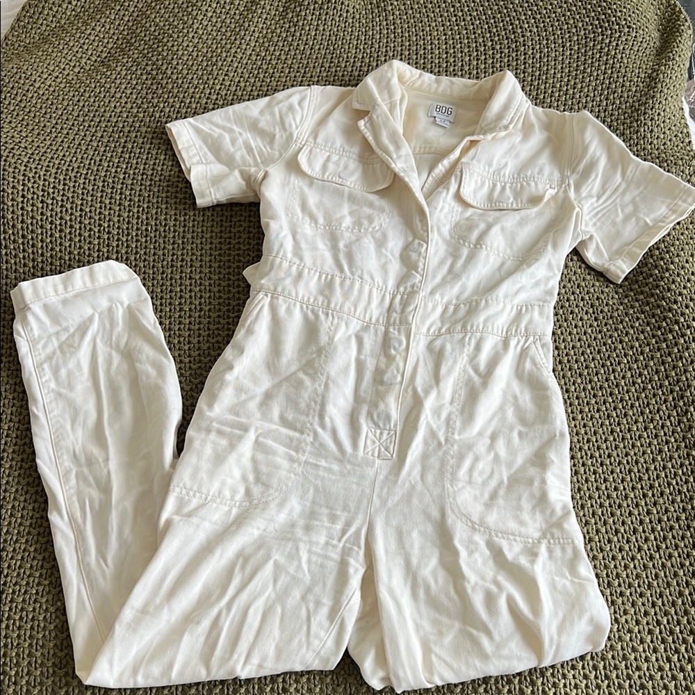 Urban Outfitters Cream Short Sleeve Jumpsuit